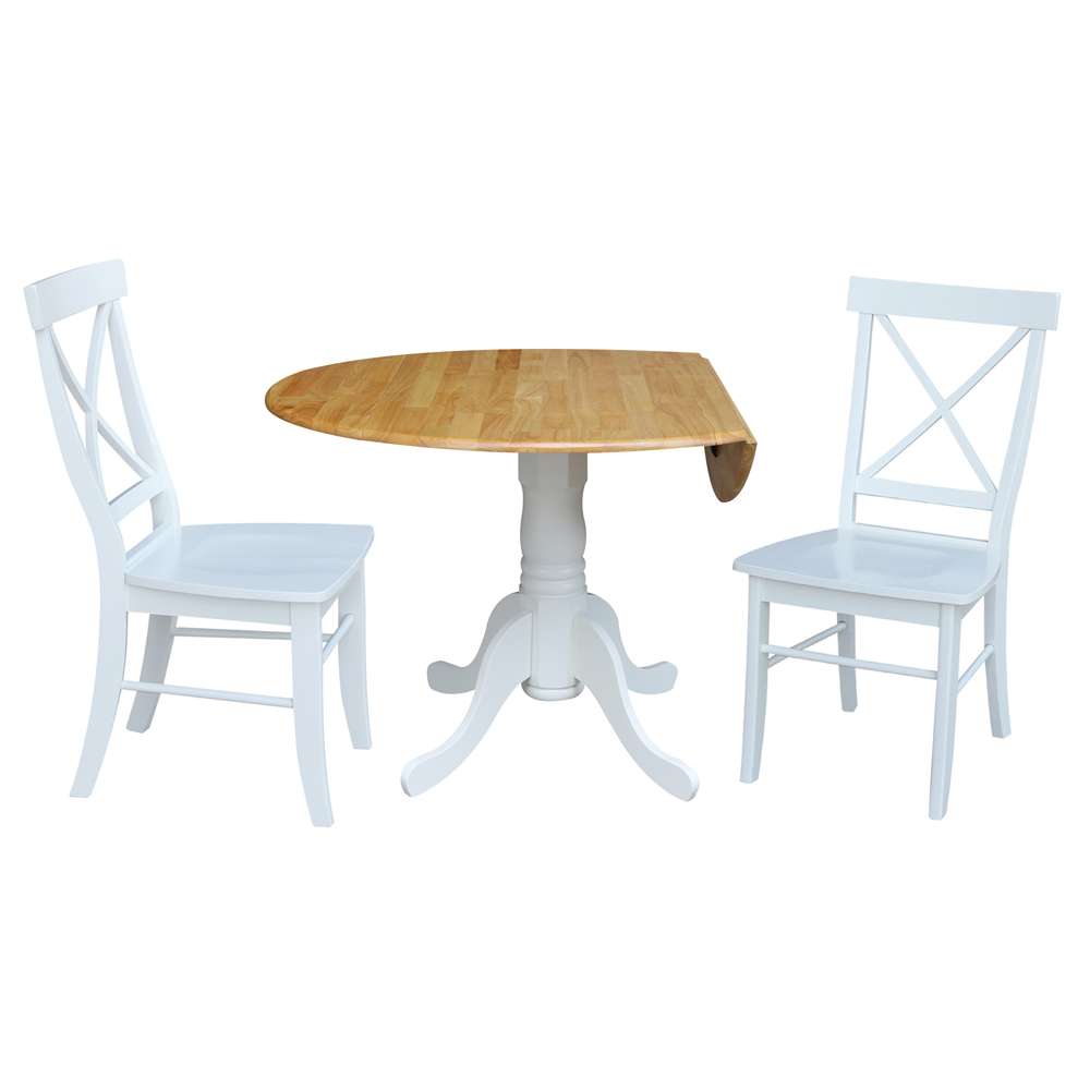 International Concepts (Set of 3 Pcs) - 42in Dual Drop Leaf Table with 2 RTA Chairs in White / Natural Finish - K02-42DP-C08-613P veiw 4