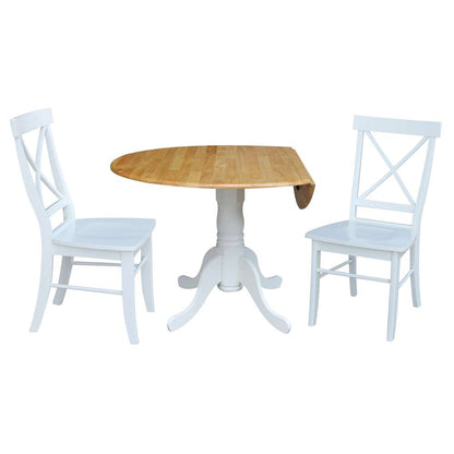 International Concepts (Set of 3 Pcs) - 42in Dual Drop Leaf Table with 2 RTA Chairs in White / Natural Finish - K02-42DP-C08-613P veiw 4