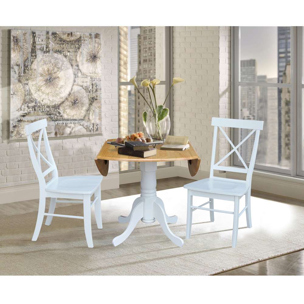 International Concepts (Set of 3 Pcs) - 42in Dual Drop Leaf Table with 2 RTA Chairs in White / Natural Finish - K02-42DP-C08-613P veiw 5