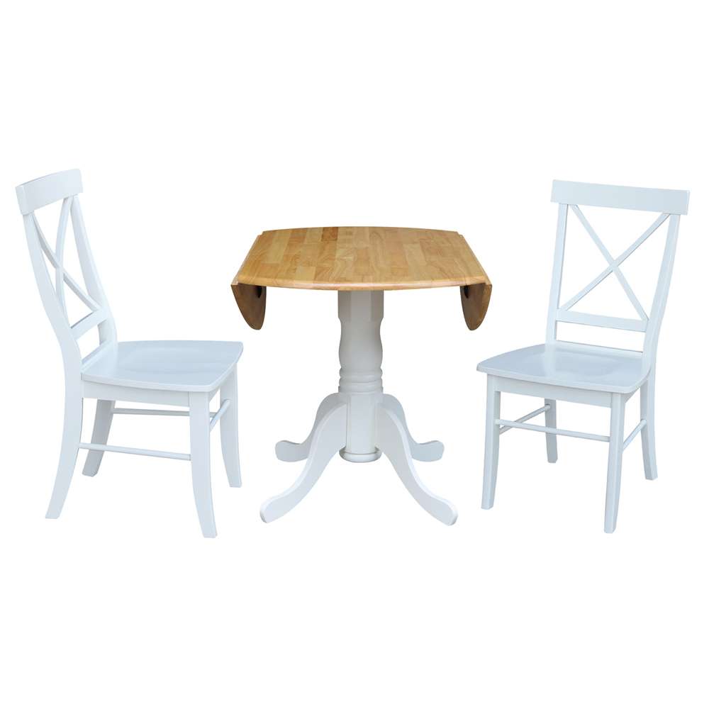 International Concepts (Set of 3 Pcs) - 42in Dual Drop Leaf Table with 2 RTA Chairs in White / Natural Finish - K02-42DP-C08-613P veiw 6