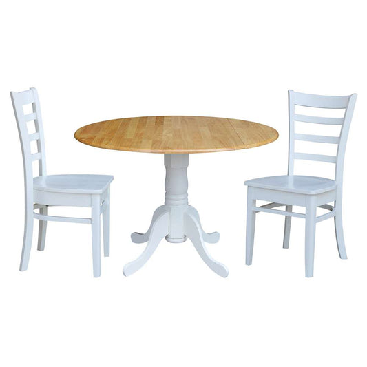 International Concepts (Set of 3 Pcs) - 42in Dual Drop Leaf Table with 2 RTA Chairs in White / Natural Finish - K02-42DP-C08-617P veiw 1