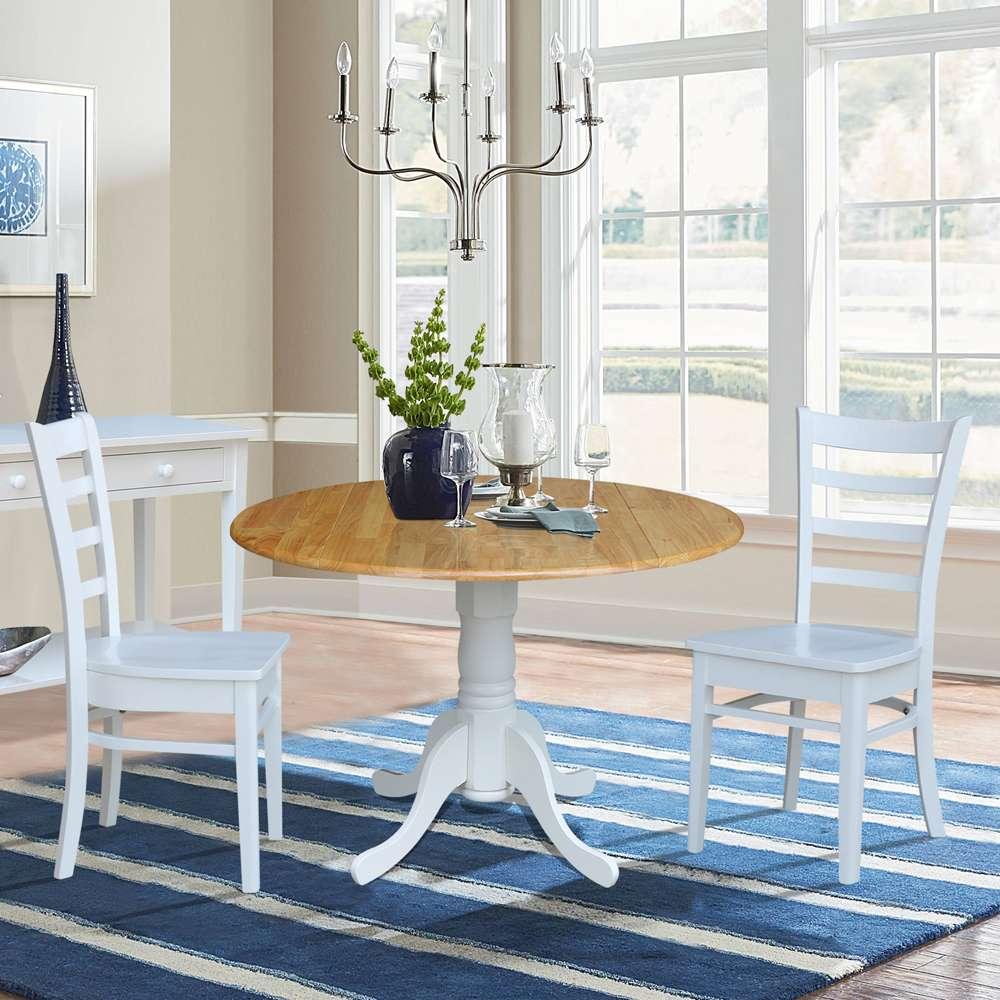 International Concepts (Set of 3 Pcs) - 42in Dual Drop Leaf Table with 2 RTA Chairs in White / Natural Finish - K02-42DP-C08-617P veiw 2