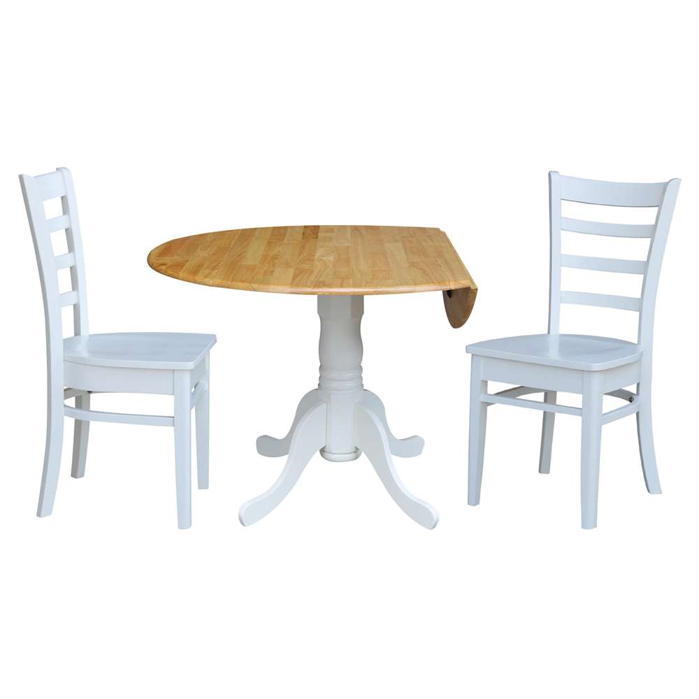 International Concepts (Set of 3 Pcs) - 42in Dual Drop Leaf Table with 2 RTA Chairs in White / Natural Finish - K02-42DP-C08-617P veiw 4