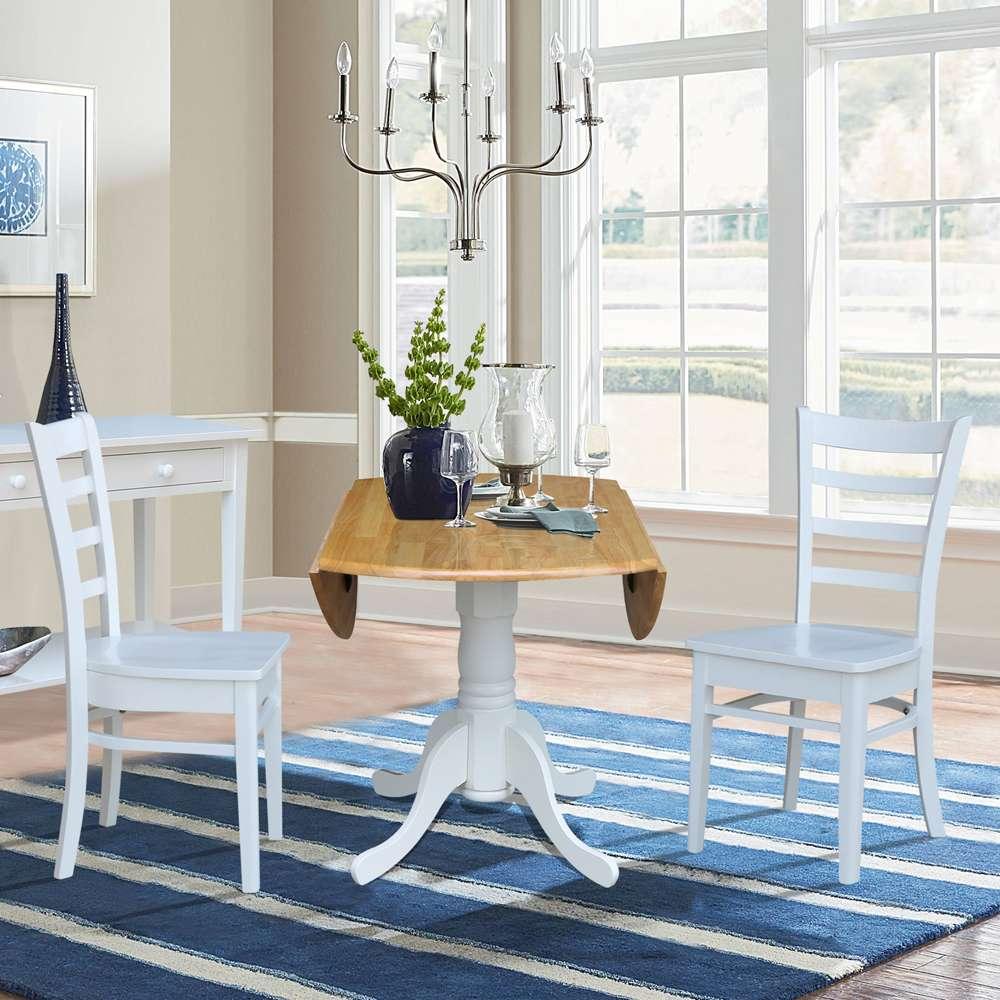 International Concepts (Set of 3 Pcs) - 42in Dual Drop Leaf Table with 2 RTA Chairs in White / Natural Finish - K02-42DP-C08-617P veiw 5