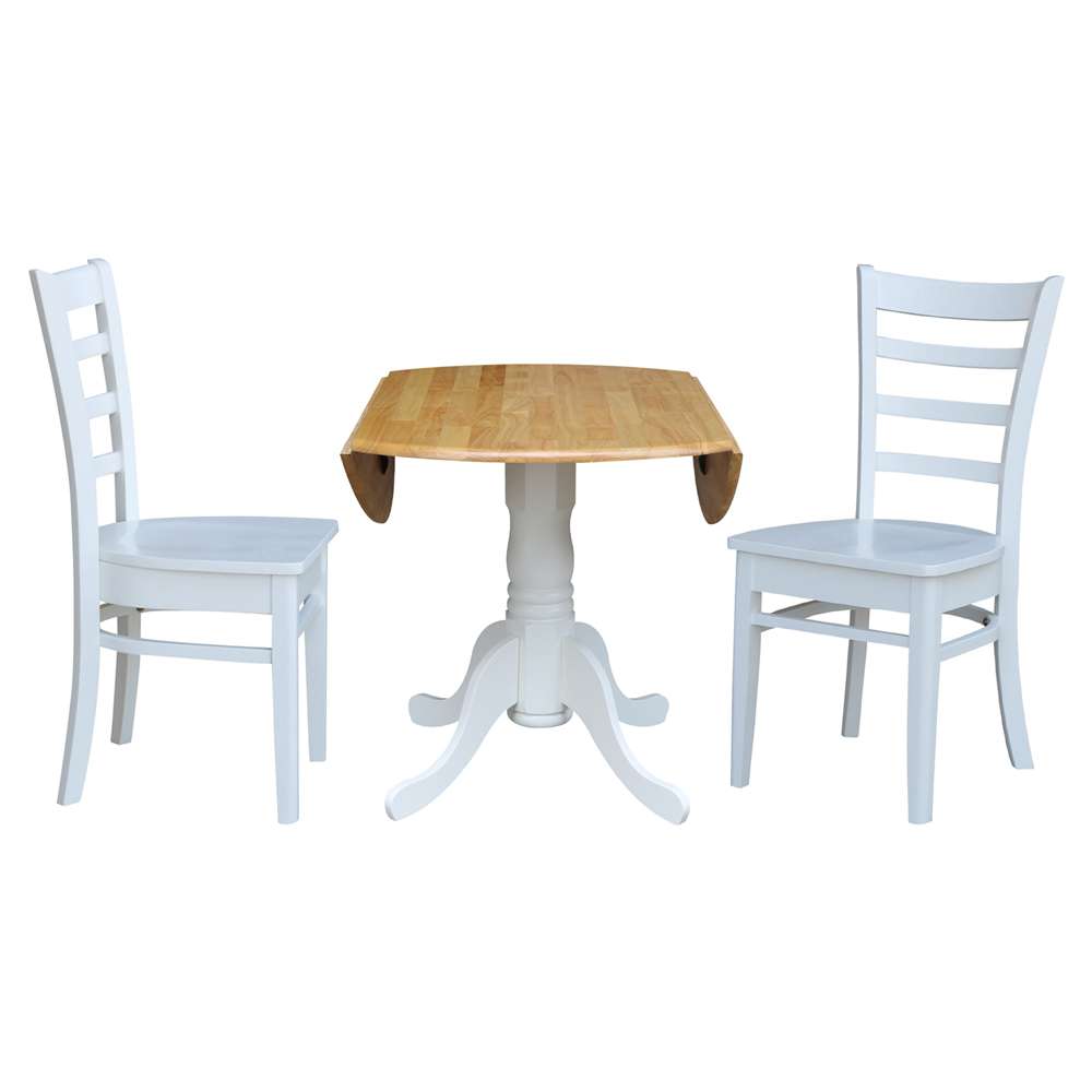 International Concepts (Set of 3 Pcs) - 42in Dual Drop Leaf Table with 2 RTA Chairs in White / Natural Finish - K02-42DP-C08-617P veiw 6