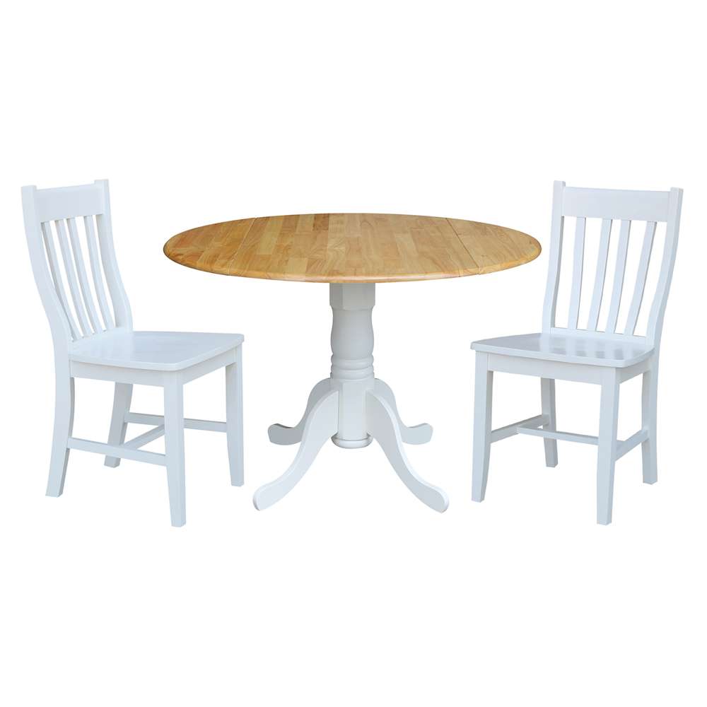 International Concepts (Set of 3 Pcs) - 42in Dual Drop Leaf Table with 2 RTA Chairs in White / Natural Finish - K02-42DP-C08-61P veiw 1