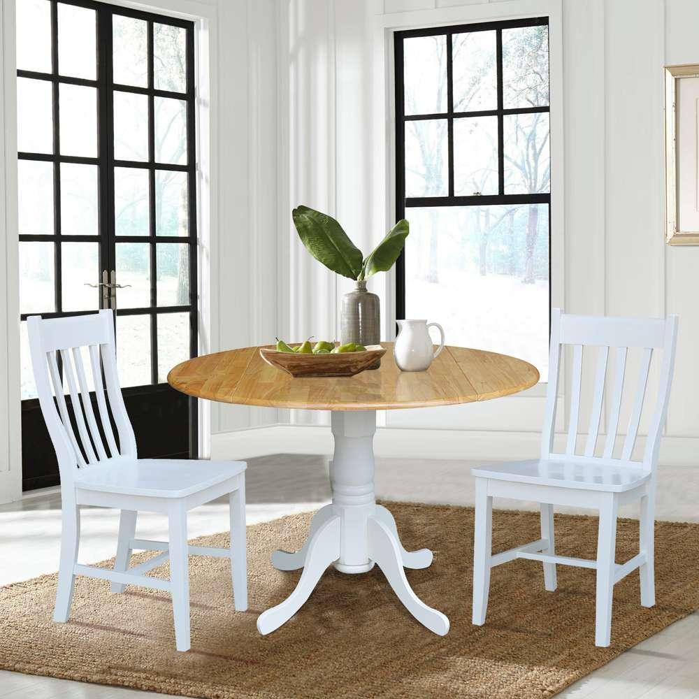 International Concepts (Set of 3 Pcs) - 42in Dual Drop Leaf Table with 2 RTA Chairs in White / Natural Finish - K02-42DP-C08-61P veiw 2