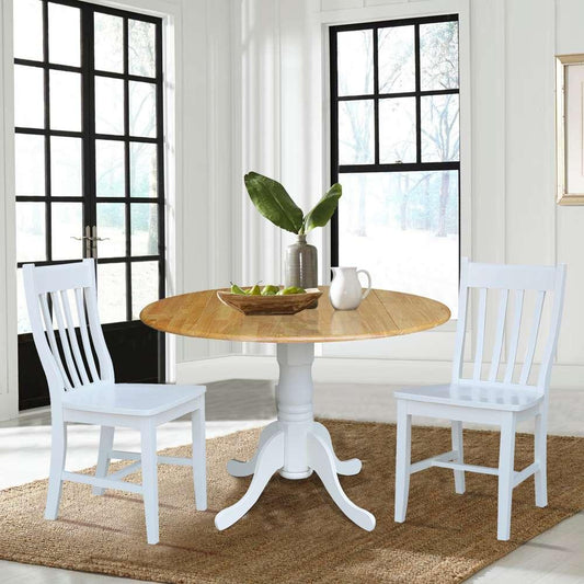 International Concepts (Set of 3 Pcs) - 42in Dual Drop Leaf Table with 2 RTA Chairs in White / Natural Finish - K02-42DP-C08-61P veiw 2