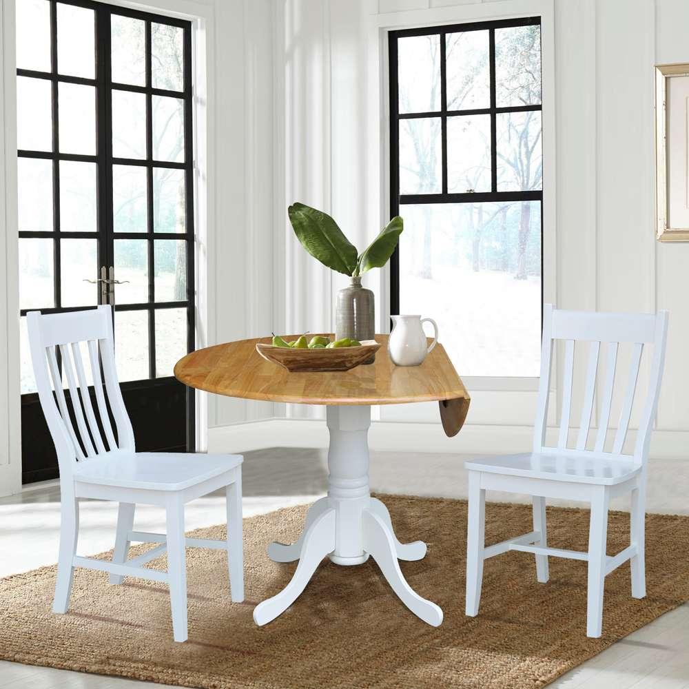 International Concepts (Set of 3 Pcs) - 42in Dual Drop Leaf Table with 2 RTA Chairs in White / Natural Finish - K02-42DP-C08-61P veiw 3