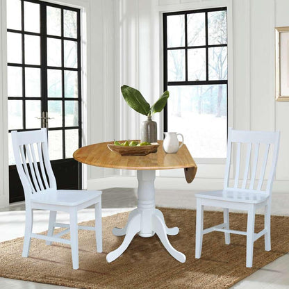 International Concepts (Set of 3 Pcs) - 42in Dual Drop Leaf Table with 2 RTA Chairs in White / Natural Finish - K02-42DP-C08-61P veiw 3