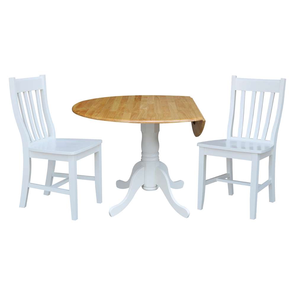 International Concepts (Set of 3 Pcs) - 42in Dual Drop Leaf Table with 2 RTA Chairs in White / Natural Finish - K02-42DP-C08-61P veiw 4