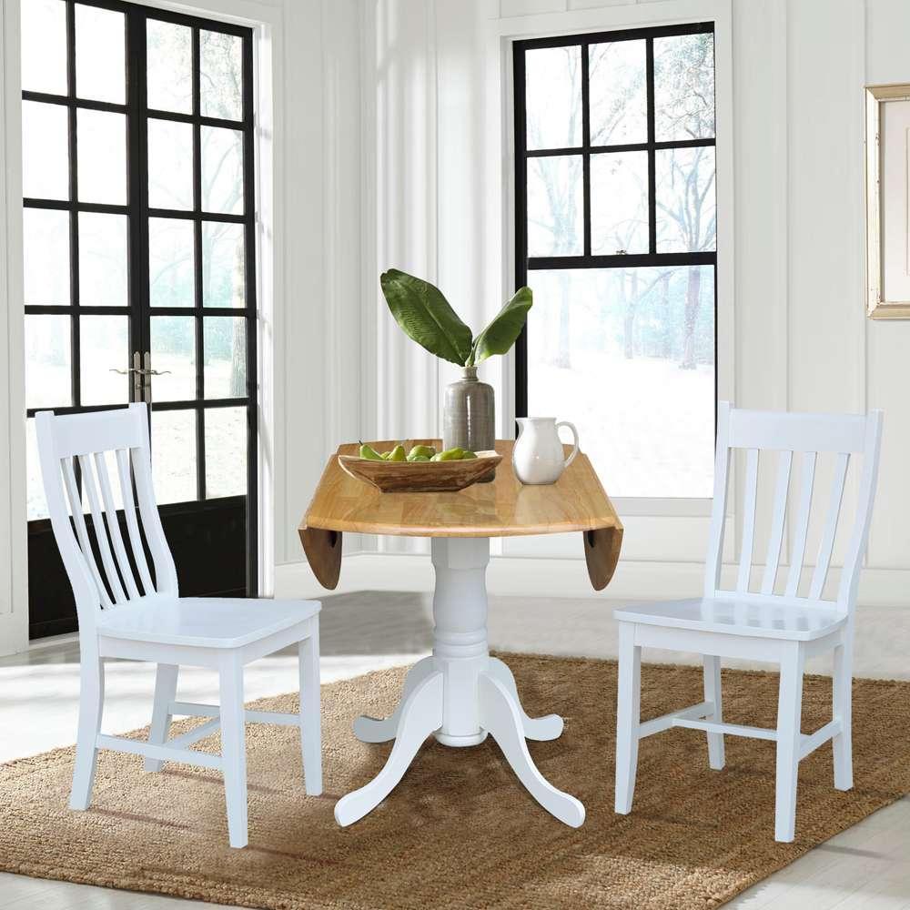 International Concepts (Set of 3 Pcs) - 42in Dual Drop Leaf Table with 2 RTA Chairs in White / Natural Finish - K02-42DP-C08-61P veiw 5