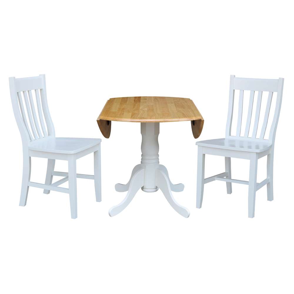International Concepts (Set of 3 Pcs) - 42in Dual Drop Leaf Table with 2 RTA Chairs in White / Natural Finish - K02-42DP-C08-61P veiw 6