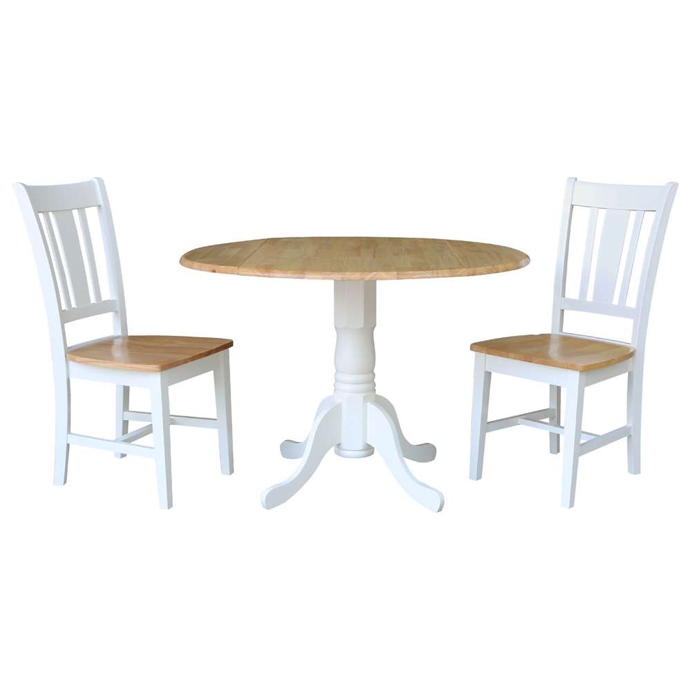 International Concepts (Set of 3 Pcs) - 42in Dual Drop Leaf Table with 2 RTA Chairs in White/Natural Finish - K02-42DP-C10-2 veiw 1