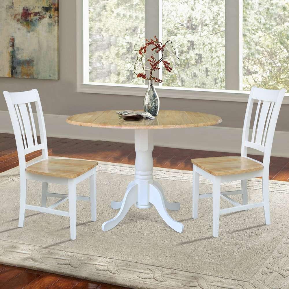 International Concepts (Set of 3 Pcs) - 42in Dual Drop Leaf Table with 2 RTA Chairs in White/Natural Finish - K02-42DP-C10-2 veiw 3