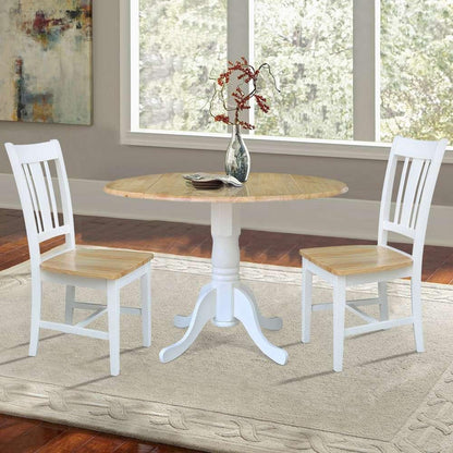 International Concepts (Set of 3 Pcs) - 42in Dual Drop Leaf Table with 2 RTA Chairs in White/Natural Finish - K02-42DP-C10-2 veiw 3