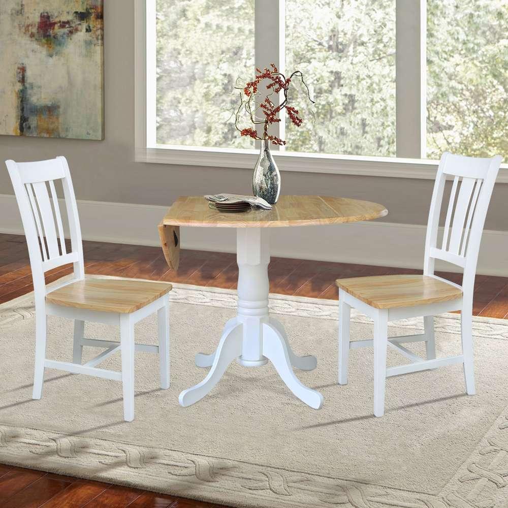 International Concepts (Set of 3 Pcs) - 42in Dual Drop Leaf Table with 2 RTA Chairs in White/Natural Finish - K02-42DP-C10-2 veiw 4