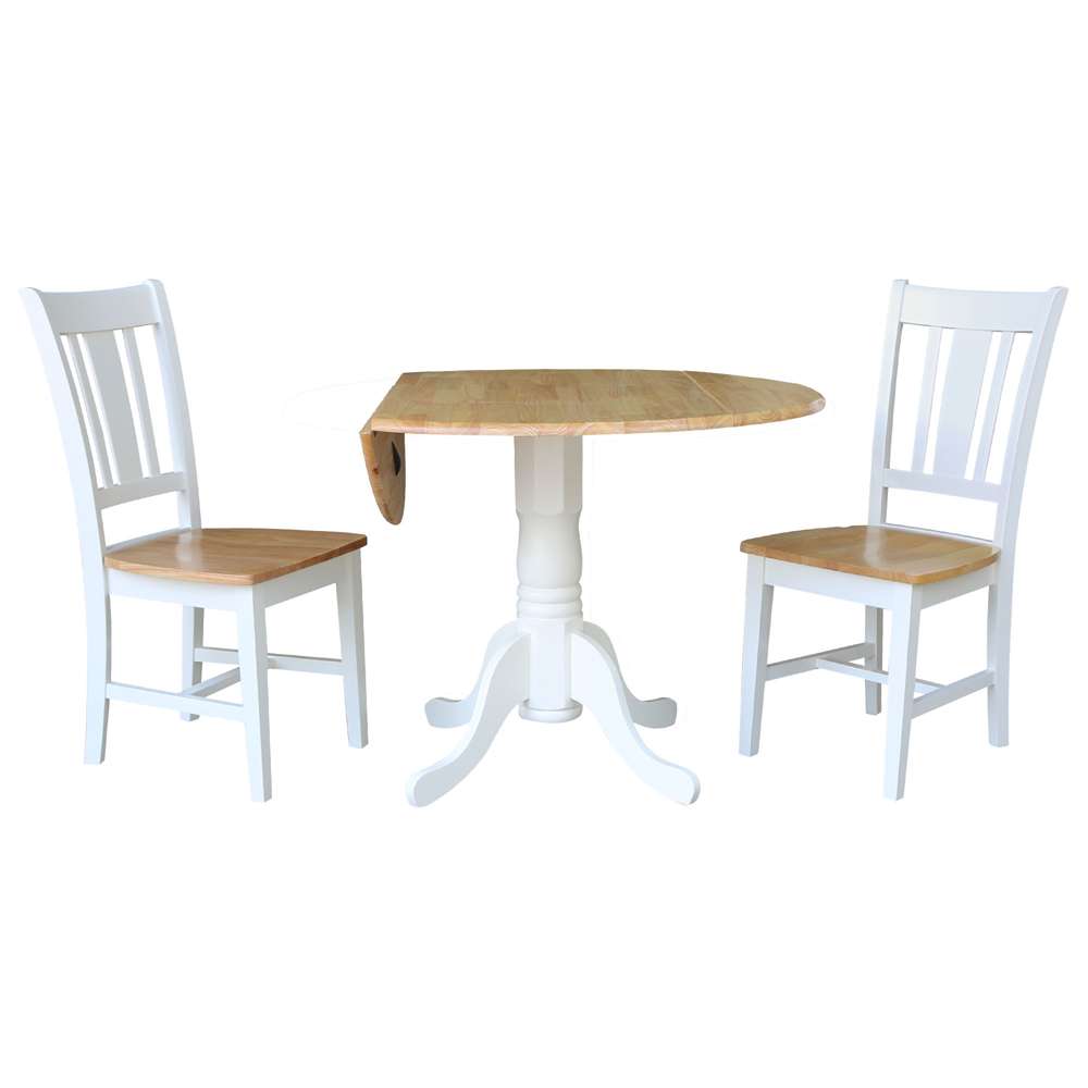 International Concepts (Set of 3 Pcs) - 42in Dual Drop Leaf Table with 2 RTA Chairs in White/Natural Finish - K02-42DP-C10-2 veiw 5