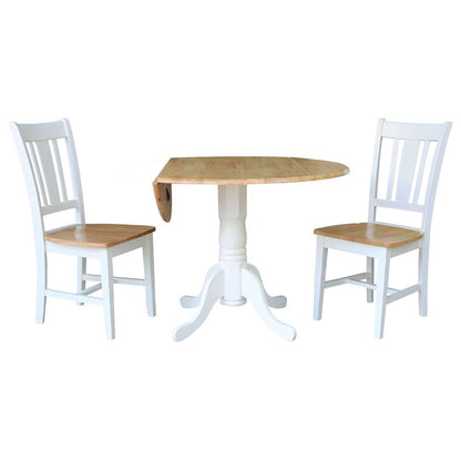International Concepts (Set of 3 Pcs) - 42in Dual Drop Leaf Table with 2 RTA Chairs in White/Natural Finish - K02-42DP-C10-2 veiw 5