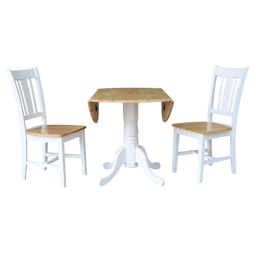 International Concepts (Set of 3 Pcs) - 42in Dual Drop Leaf Table with 2 RTA Chairs in White/Natural Finish - K02-42DP-C10-2 veiw 7