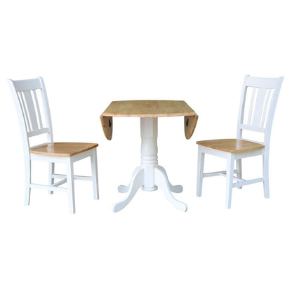 International Concepts (Set of 3 Pcs) - 42in Dual Drop Leaf Table with 2 RTA Chairs in White/Natural Finish - K02-42DP-C10-2 veiw 7