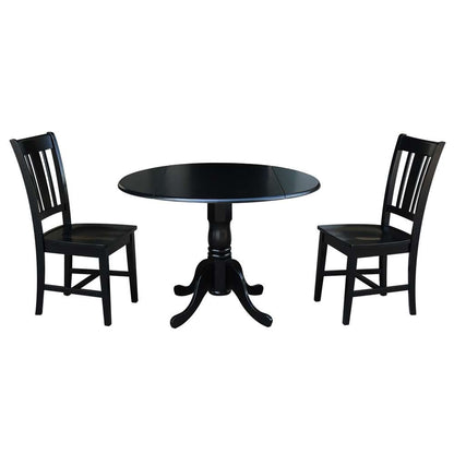 International Concepts (Set of 3 Pcs) - 42in Dual Drop Leaf Table with 2 San Remo Chairs in Black Finish - K46-42DP-C10 veiw 1