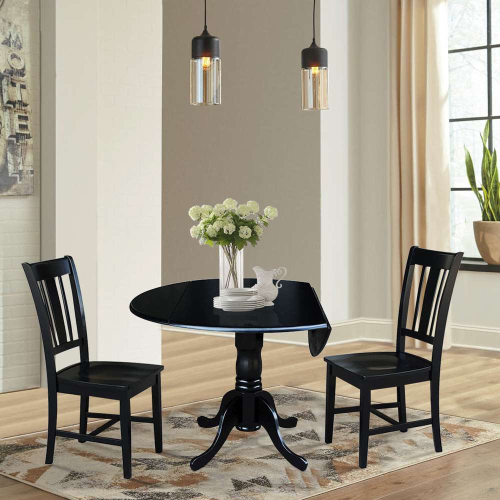 International Concepts (Set of 3 Pcs) - 42in Dual Drop Leaf Table with 2 San Remo Chairs in Black Finish - K46-42DP-C10 veiw 2
