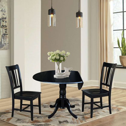 International Concepts (Set of 3 Pcs) - 42in Dual Drop Leaf Table with 2 San Remo Chairs in Black Finish - K46-42DP-C10 veiw 2