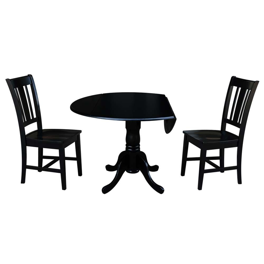 International Concepts (Set of 3 Pcs) - 42in Dual Drop Leaf Table with 2 San Remo Chairs in Black Finish - K46-42DP-C10 veiw 3
