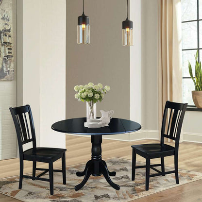 International Concepts (Set of 3 Pcs) - 42in Dual Drop Leaf Table with 2 San Remo Chairs in Black Finish - K46-42DP-C10 veiw 4