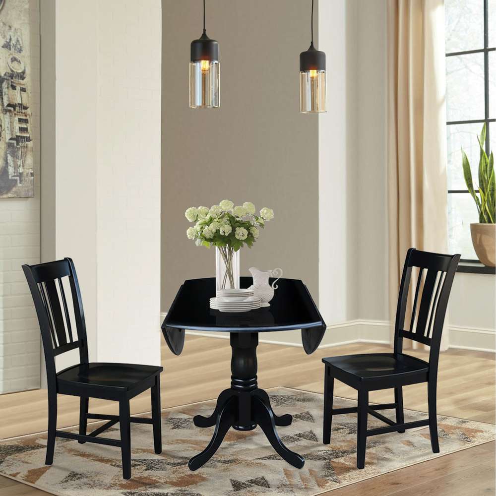 International Concepts (Set of 3 Pcs) - 42in Dual Drop Leaf Table with 2 San Remo Chairs in Black Finish - K46-42DP-C10 veiw 5