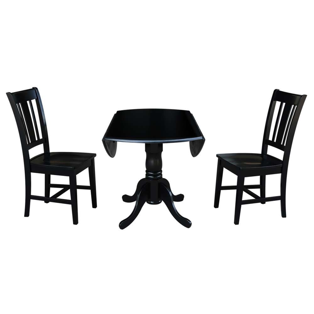 International Concepts (Set of 3 Pcs) - 42in Dual Drop Leaf Table with 2 San Remo Chairs in Black Finish - K46-42DP-C10 veiw 6