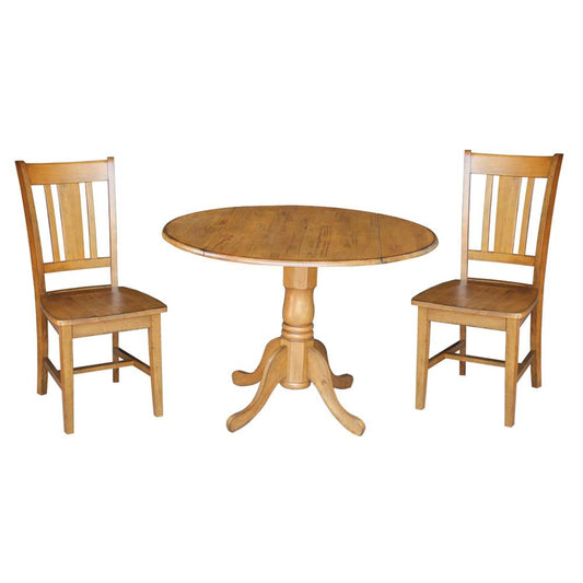International Concepts (Set of 3 Pcs) - 42in Dual Drop Leaf Table with 2 San Remo Chairs in Pecan Finish - K59-42DP-C10 veiw 1