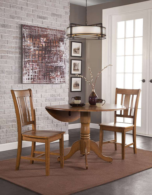 International Concepts (Set of 3 Pcs) - 42in Dual Drop Leaf Table with 2 San Remo Chairs in Pecan Finish - K59-42DP-C10 veiw 2