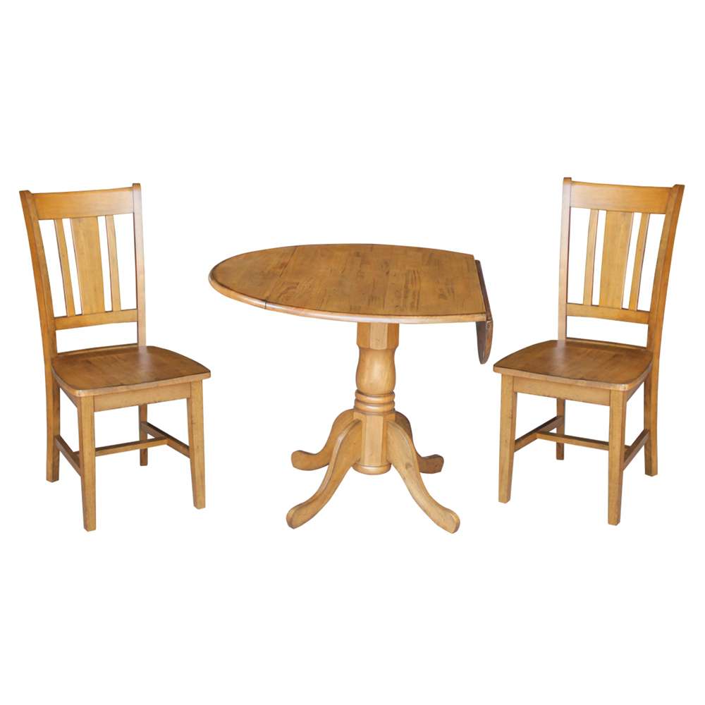 International Concepts (Set of 3 Pcs) - 42in Dual Drop Leaf Table with 2 San Remo Chairs in Pecan Finish - K59-42DP-C10 veiw 3