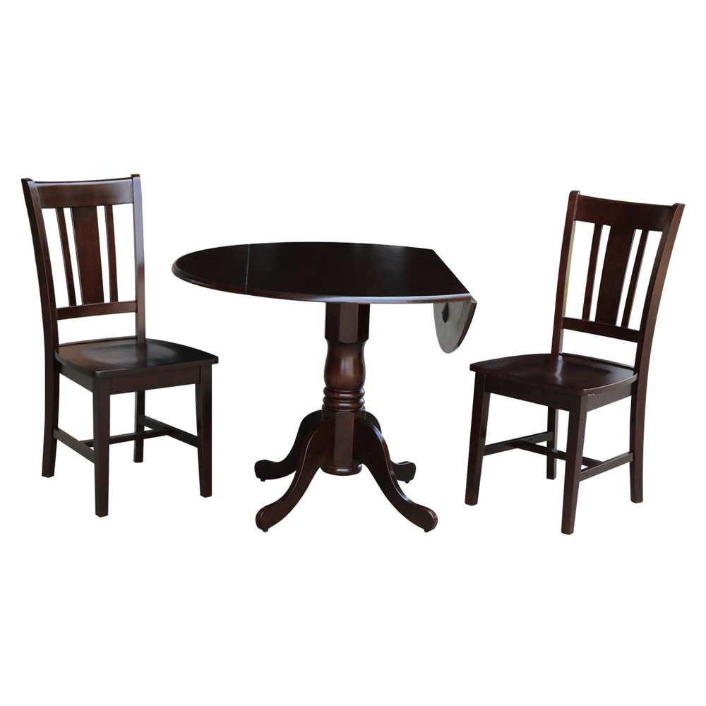 International Concepts (Set of 3 Pcs) - 42in Dual Drop Leaf Table with 2 San Remo Chairs in Rich Mocha Finish - K15-42DP-C10 veiw 1