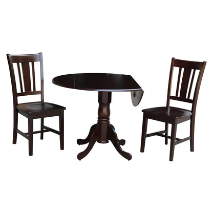 International Concepts (Set of 3 Pcs) - 42in Dual Drop Leaf Table with 2 San Remo Chairs in Rich Mocha Finish - K15-42DP-C10 veiw 1