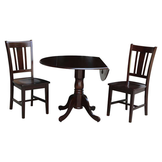 International Concepts (Set of 3 Pcs) - 42in Dual Drop Leaf Table with 2 San Remo Chairs in Rich Mocha Finish - K15-42DP-C10 veiw 1