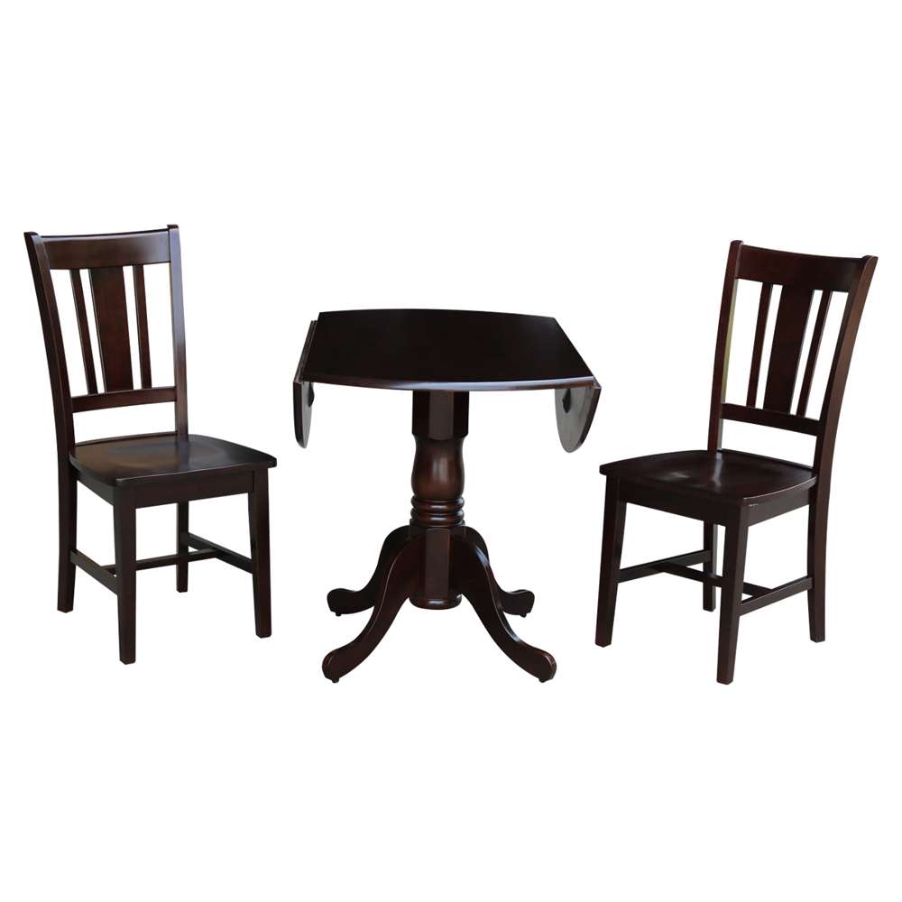 International Concepts (Set of 3 Pcs) - 42in Dual Drop Leaf Table with 2 San Remo Chairs in Rich Mocha Finish - K15-42DP-C10 veiw 2