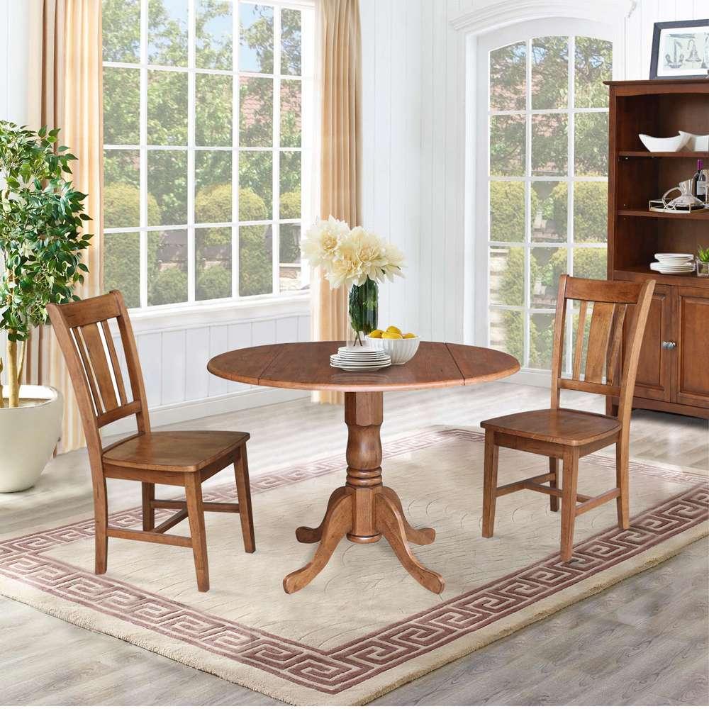 International Concepts (Set of 3 Pcs) - 42in Dual Drop Leaf Table with 2 San Remo Side Chairs in Distressed Oak Finish - K42-42DP-C10P veiw 4