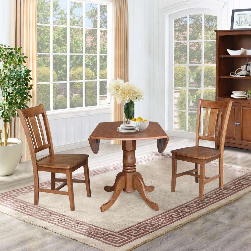 International Concepts (Set of 3 Pcs) - 42in Dual Drop Leaf Table with 2 San Remo Side Chairs in Distressed Oak Finish - K42-42DP-C10P veiw 5