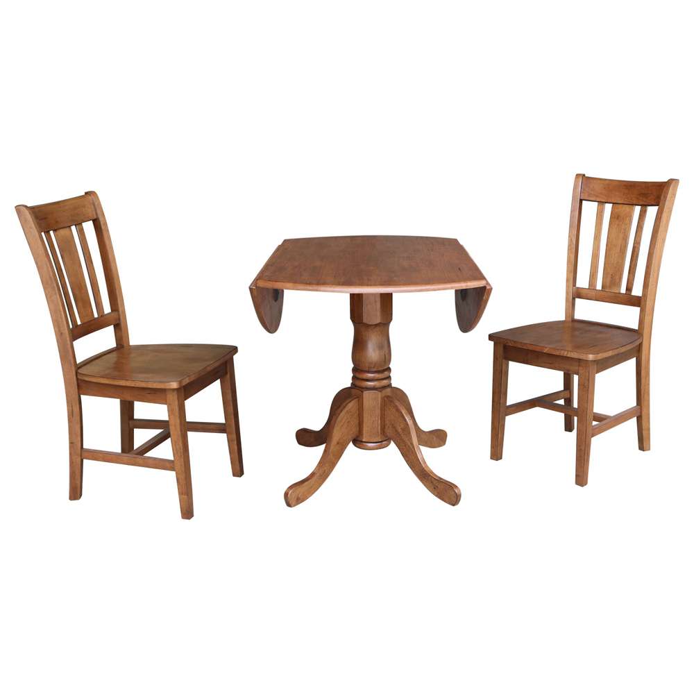 International Concepts (Set of 3 Pcs) - 42in Dual Drop Leaf Table with 2 San Remo Side Chairs in Distressed Oak Finish - K42-42DP-C10P veiw 6