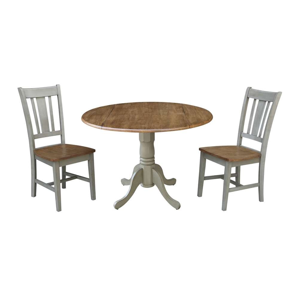 International Concepts (Set of 3 Pcs) - 42in Dual Drop Leaf Table with 2 San Remo Side Chairs in Hickory/Stone Finish - K41-42DP-C10P veiw 1