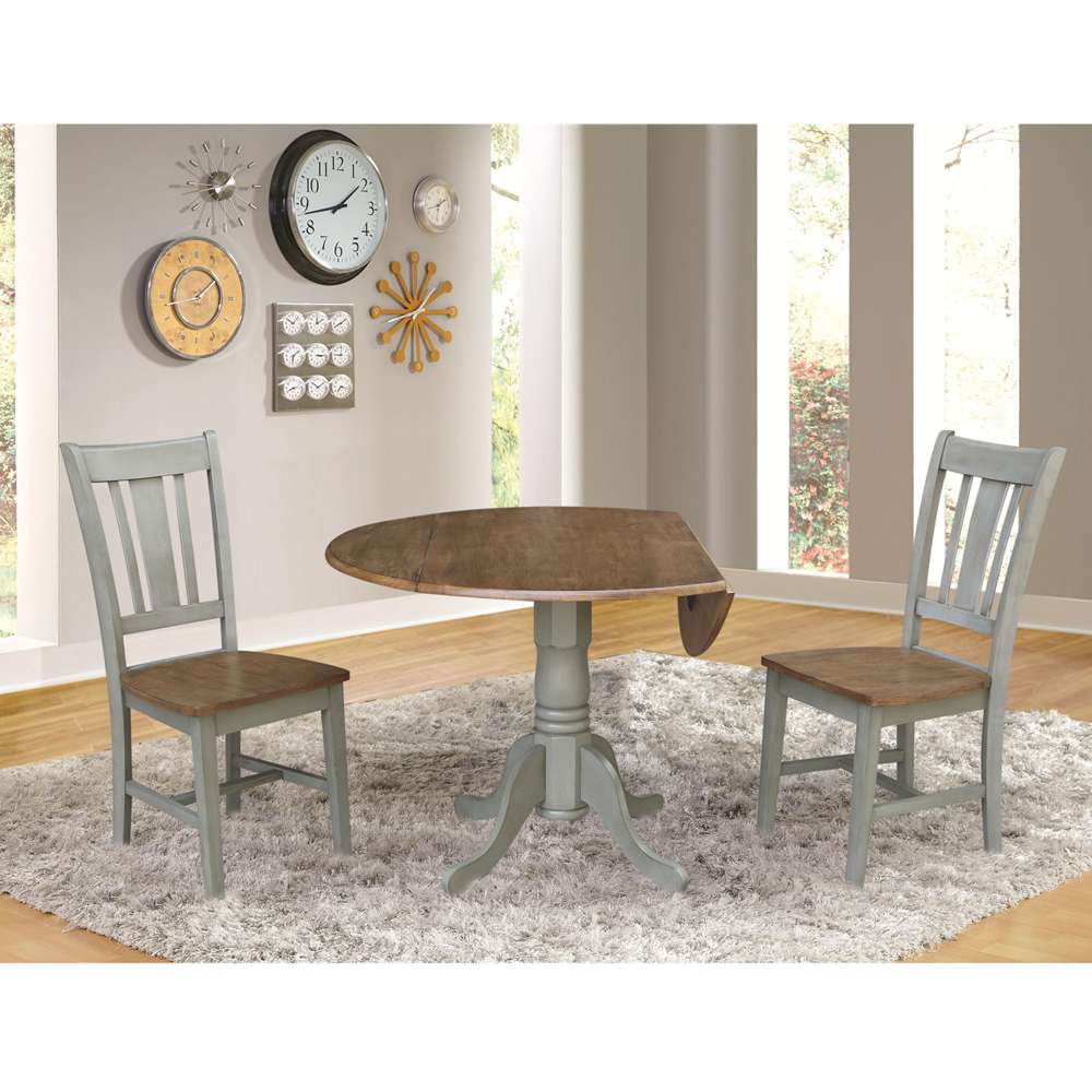 International Concepts (Set of 3 Pcs) - 42in Dual Drop Leaf Table with 2 San Remo Side Chairs in Hickory/Stone Finish - K41-42DP-C10P veiw 3