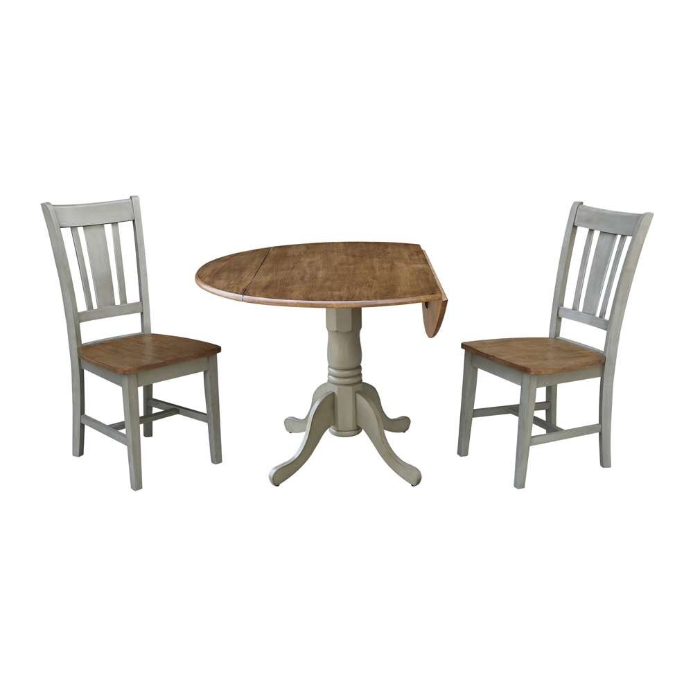 International Concepts (Set of 3 Pcs) - 42in Dual Drop Leaf Table with 2 San Remo Side Chairs in Hickory/Stone Finish - K41-42DP-C10P veiw 4