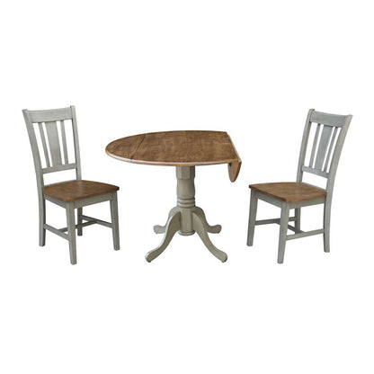 International Concepts (Set of 3 Pcs) - 42in Dual Drop Leaf Table with 2 San Remo Side Chairs in Hickory/Stone Finish - K41-42DP-C10P veiw 4