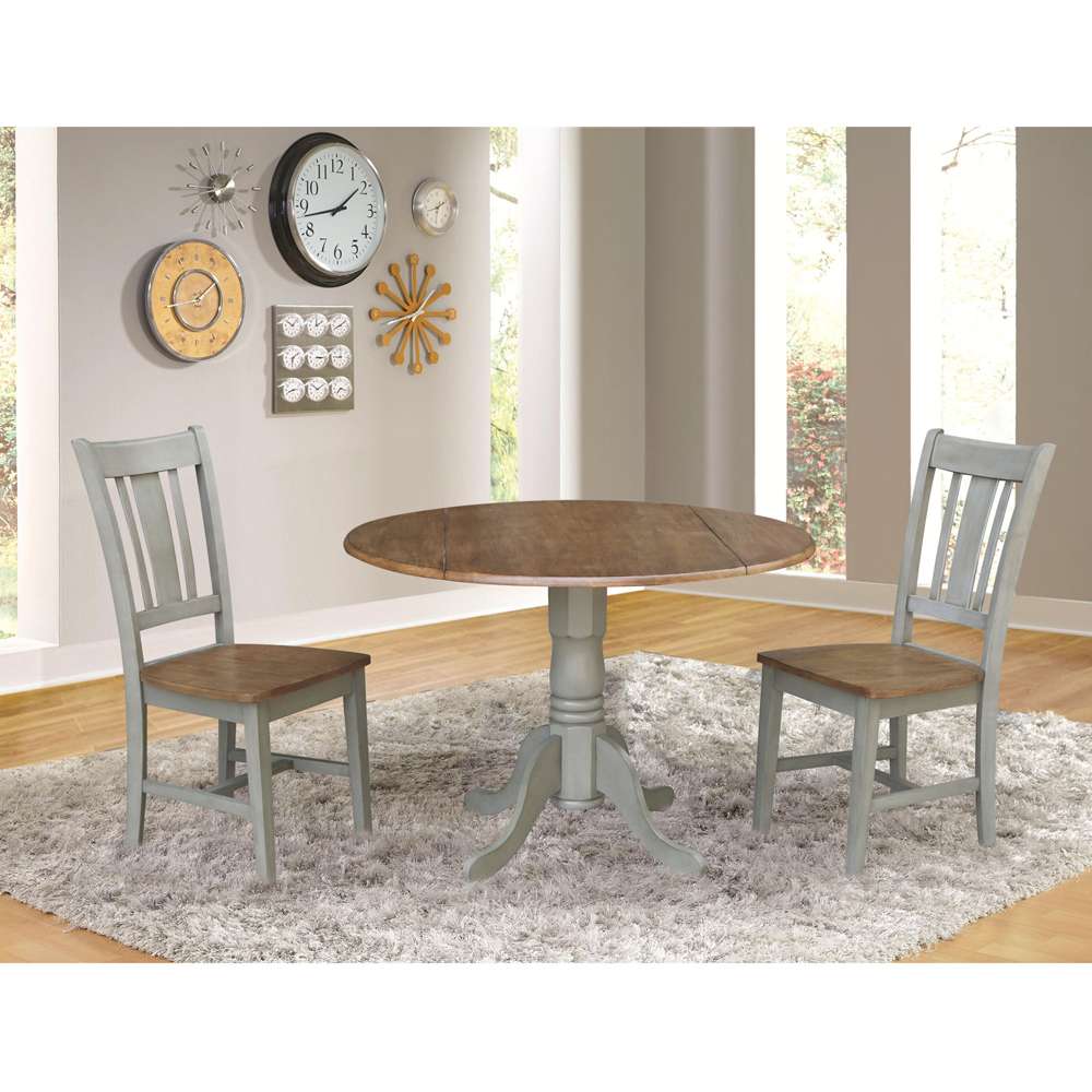 International Concepts (Set of 3 Pcs) - 42in Dual Drop Leaf Table with 2 San Remo Side Chairs in Hickory/Stone Finish - K41-42DP-C10P veiw 5