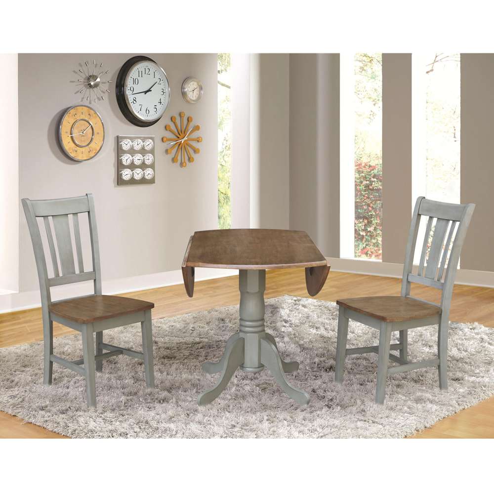 International Concepts (Set of 3 Pcs) - 42in Dual Drop Leaf Table with 2 San Remo Side Chairs in Hickory/Stone Finish - K41-42DP-C10P veiw 7