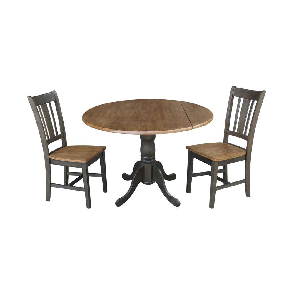 International Concepts (Set of 3 Pcs) - 42in Dual Drop Leaf Table with 2 San Remo Side Chairs in Hickory/Washed Coal Finish - K45-42DP-C10P veiw 1