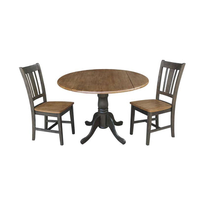 International Concepts (Set of 3 Pcs) - 42in Dual Drop Leaf Table with 2 San Remo Side Chairs in Hickory/Washed Coal Finish - K45-42DP-C10P veiw 1
